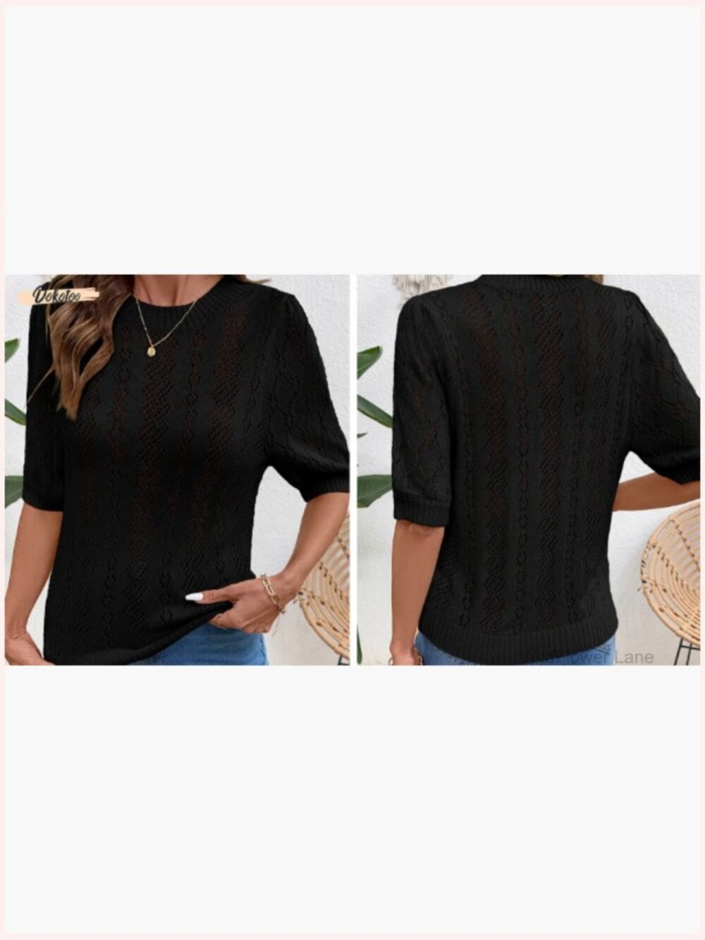 Casual Crewneck Hollow Out Short Sleeve Crochet Summer Blouse - Picture 7 of 7